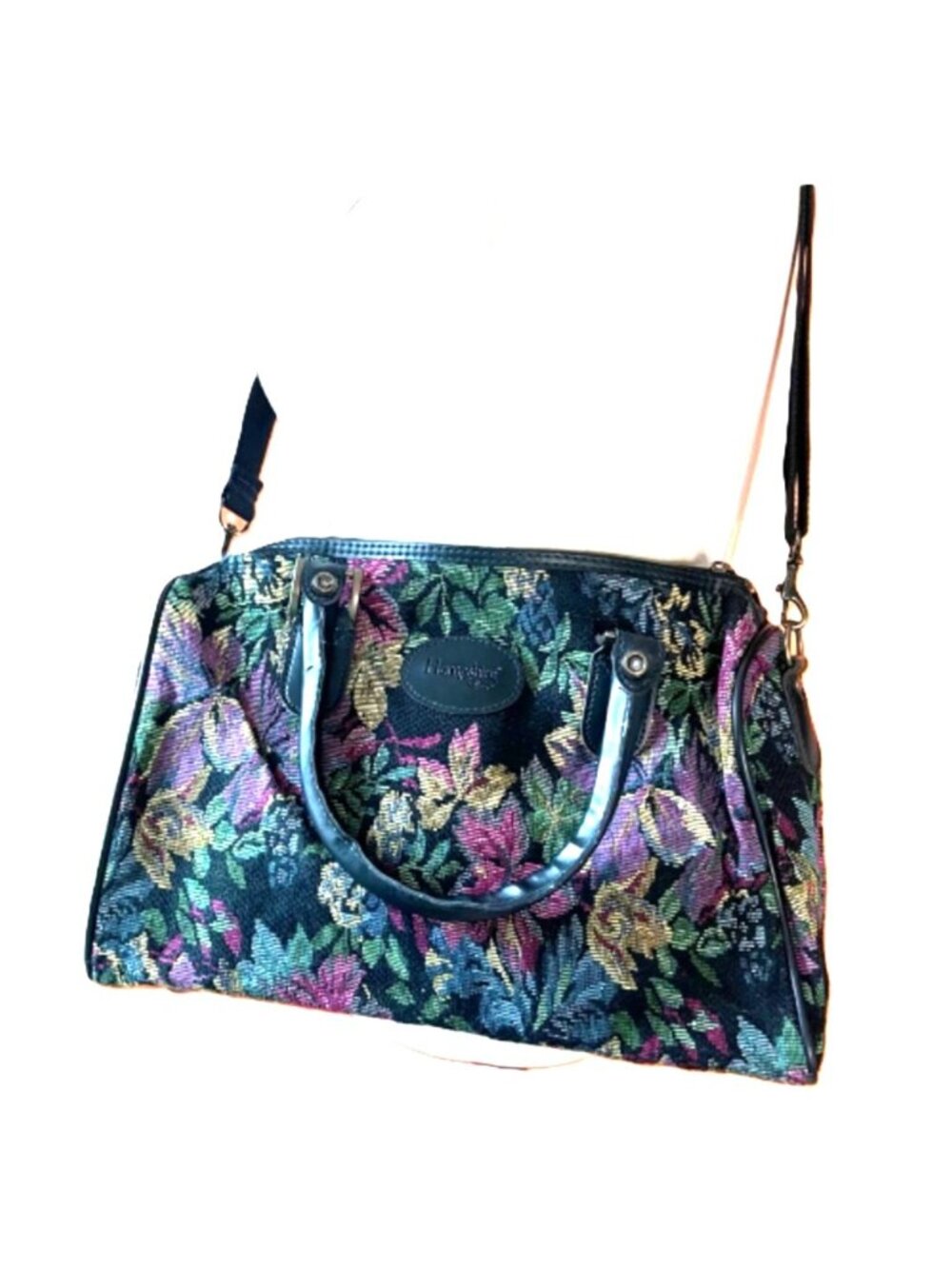 Vintage Hampshire Floral Tapestry Carpet Bag Travel Tote Weekender 15" Crossbody